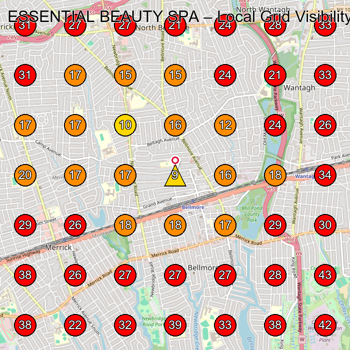ESSENTIAL BEAUTY SPA GeoGrid visibility map for Facial Spa in Wantagh